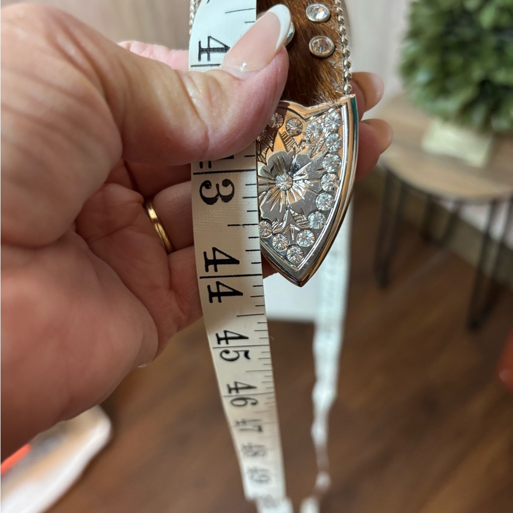 Nocona Genuine Leather Calf Hair on Hide Rhinestone Belt Rodeo Western Bling - Picture 16 of 16